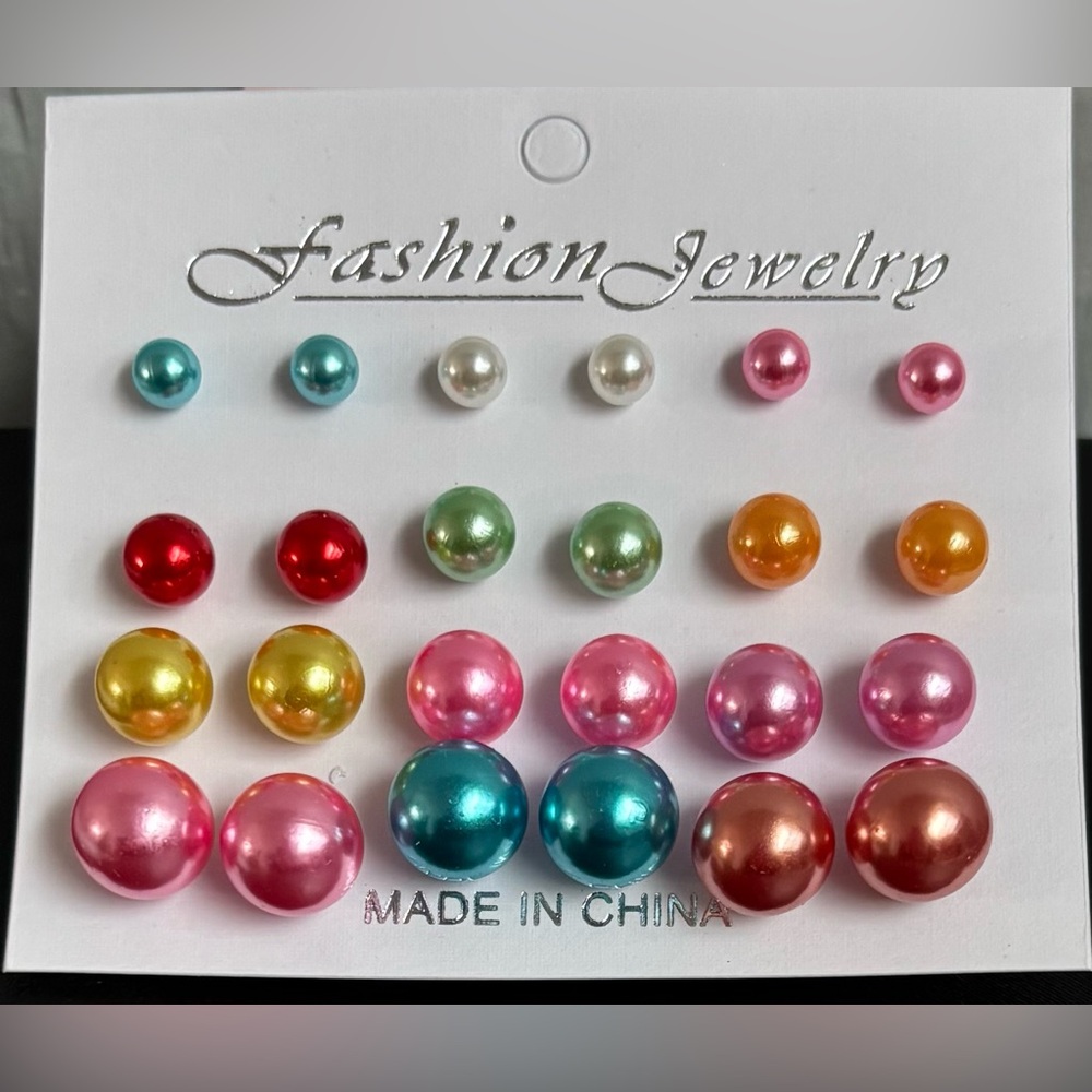 5/$25 (Pick 5 items for $25 Labeled) 12 pairs of Colorful Faux Pearl Earrings